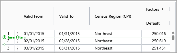 The Insert Item option displays between the rows.