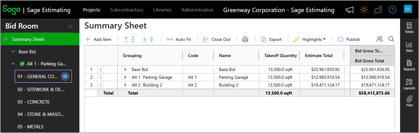 The active user's icon displays on the bid package in the right-side navigation pane.