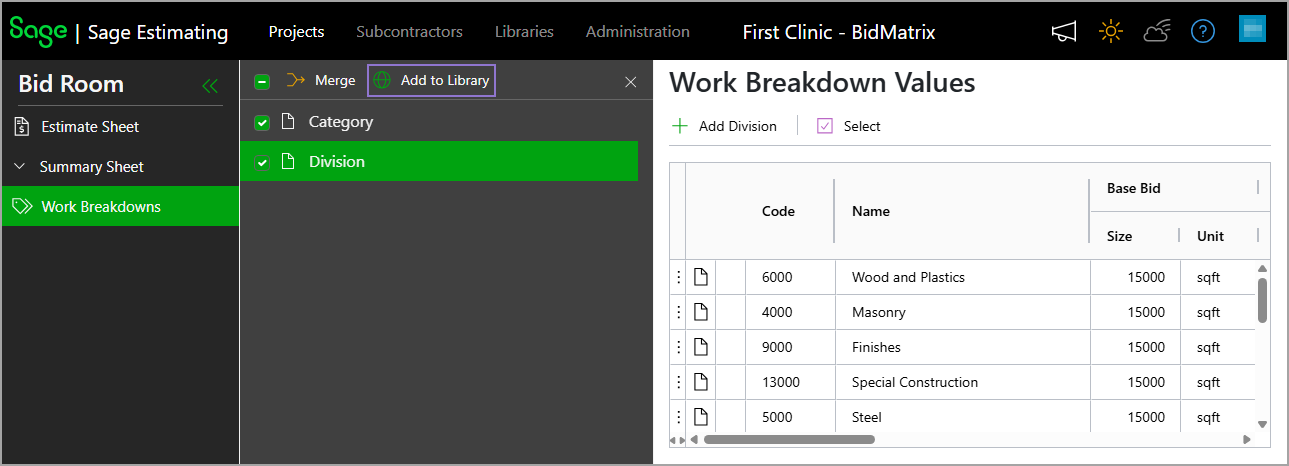 Select multiple project specific WBS from the list and then select Add to Library to add them to the libraries.