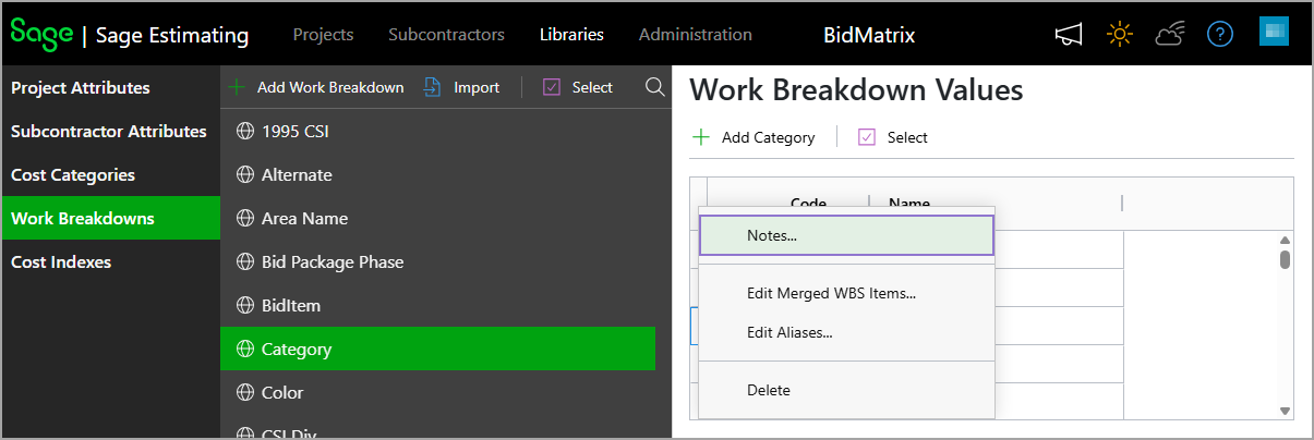 Select the Notes option from the menu to open the Notes dialog.