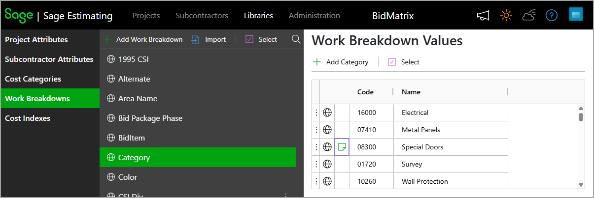 A note icon displays next to a WBS value that has a note.