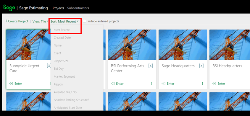 Select the Most Recent option on the Sort pulldown menu to sort all projects by the most recently edited projects.